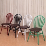 美式复古实木彩色餐椅创意孔雀椅铁艺做旧休闲咖啡厅餐椅酒吧台椅