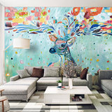 个性定制北欧手绘麋鹿大型壁画定做创意电视背景墙纸壁纸客厅卧室