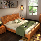 北欧简约家具榉木床实木床气压高箱床中式实木双人床1.8米卧室床