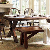 美式复古实木餐桌创意小户型长方形饭桌洽谈桌咖啡厅桌椅组合定制