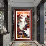 新中式风水挂画有框画竖版玄关山水风景办公室公司墙画装饰画国画