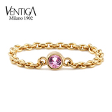 Ventiga梵蒂加 18K黄金圆形天然粉色蓝宝石戒指 彩色宝石指环女