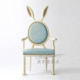 RH出口美式乡村风格布艺餐椅欧式简约实木单人沙发椅兔耳朵扶手椅