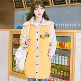韩版甜美翻领修身显瘦撞色中长款毛呢大衣女甜美学院风棒球服外套