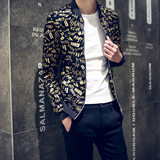 秋装男士韩版个性字母印花立领夹克外套潮男青年修身外穿长袖外套