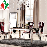 不锈钢餐桌椅组合 大理石面简约现代高档大户型时尚餐台吃饭桌子