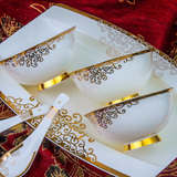 景仁-碗碟套装景德镇陶瓷高档60头骨瓷餐具套装欧式金边碗盘套装