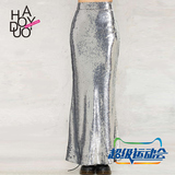 Haoduoyi2016夏新款 闪耀银色亮片鱼尾裙长裙 优雅气质显瘦半身裙