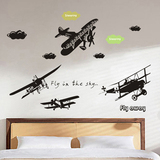 飞之彩墙贴 可移除卧室幼儿园儿童房贴纸 卡通黑色云朵飞机墙贴画