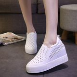 白领丽人2016夏季新款牛皮镂空小白鞋内增高透气休闲鞋女鞋