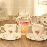 欧式花茶茶具陶瓷玻璃套装加热底座透明花草茶壶茶杯水果茶下午茶