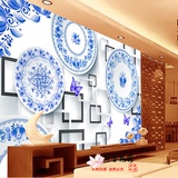 电视背景墙 现代中式客厅墙纸饭店酒店沙发影视墙大型壁画 青花瓷