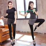 韩国代购2016夏季瑜伽服套装短袖健身服女显瘦运动服跑步裤假两件