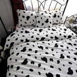 全棉1.8m床单床笠奶牛四件套纯棉黑白斑点狗被单被套1.5m床上用品