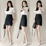 2016夏季韩国新款气质白领衬衫OL职业套装正装棉麻连衣裙两件套女