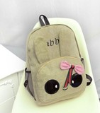 韩版潮小学生初中学生可爱卡通书包熊猫双肩帆布女生包旅游电脑包