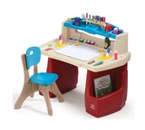 美国进口正品STEP2儿童书写绘画桌游戏桌塑料多功能写字台带凳子