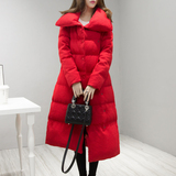 2015新款韩版女装冬装长款棉衣外套女宽松大码红色直筒过膝长棉袄
