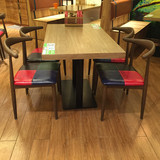 批发北欧复古实木软包椅 西餐厅咖啡厅靠背椅扶手椅 餐桌椅组合