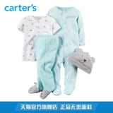 Carter's4件套装蓝长袖连体衣帽子全棉早产新生儿婴儿童装121D642