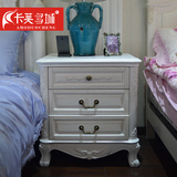 卡莫多城 欧式 实木床头柜 复古做旧 实木雕花 储物 白蜡木象牙白