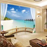 地中海3d立体客厅卧室欧式墙纸无纺布海景风景大型壁画马尔代夫