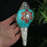 藏传佛教用品法器尼泊尔手工白海螺包藏银镶嵌绿松石法螺密宗宝螺
