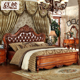 欧式床 真皮床 双人床 实木雕花 1.8m米 卧室头层牛皮床 美式家具