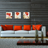 红色花卉装饰画 手绘风格壁画 欧式客厅沙发背景墙挂画 有框画
