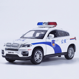 宝马x6警车模型 合金越野车彩珀1:32声光回力车 儿童玩具小汽车