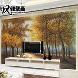 墙纸大型壁画3d立体树 欧式壁纸美式田园风景油画客厅电视背景墙