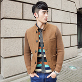 秋冬季新款韩版修身男士毛呢夹克潮英伦风毛线袖子拼接男装小外套