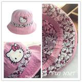 欧美外贸原单kitty猫咪双面带儿童遮阳帽 渔夫帽子儿童太阳帽
