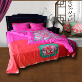 中国风古典全棉印花床上用品四件套婚庆用品床单婚被--龙凤呈祥