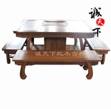 鸡翅木红木功夫泡茶桌实木中式古典汉式鸡翅木泡茶桌条凳多功能