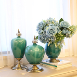 新古典欧式复古客厅家居工艺品软装饰品陶瓷台面花瓶花艺套装摆件