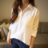 中长款韩版大码衬衣 工装宽松白色女衬衫  方领纯棉不透白色打底