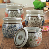 和风釉下彩陶瓷日式手绘调味瓶罐套装创意糖罐盐罐买2个送勺包邮