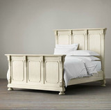 RH美式乡村实木床法式复古做旧橡木双人床1.8米婚床欧式雕花家具