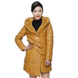Dongming2015冬新款真皮羽绒服女獭兔帽中长款风衣绵羊皮修身外套