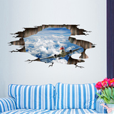 3d立体墙贴纸贴画墙洞蓝天白云航天飞机天花板屋顶宿舍墙壁装饰品