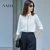 Amii[极简主义]2016秋季新款通勤衬衫简约撞色polo领长袖衬衣女装