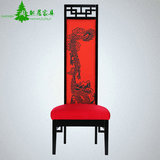 新中式家具餐椅实木椅布艺印花创意高背椅子现代中式餐桌椅组合