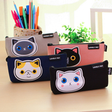 咔巴熊可爱猫咪立体帆布简约学生笔袋 韩国创意文具收纳萌物笔包