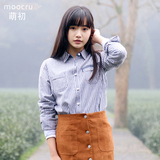MOOCRU/萌初2016春季新款条纹衬衫全棉修身长袖衬衣女M161SC004