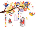 小清新鸟树和鸟笼 创意DIY自制定制 数字油画 动漫卡通手绘画礼物