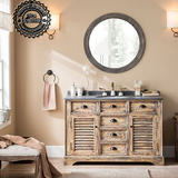 欧式橡木浴室柜美式实木地中海田园洗手盆柜仿古做旧落地洗脸盆柜