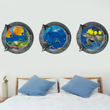 海底世界 3D立体创意潜水艇船窗墙贴 客厅沙发卧室床头儿童房墙贴
