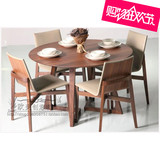 欧式大圆餐桌椅组合小户型榆木简约大圆桌实木餐桌胡桃色现代餐桌