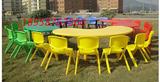 儿童塑料月亮桌/弯型桌 幼儿园可升降月亮型弯桌 儿童学习课桌椅